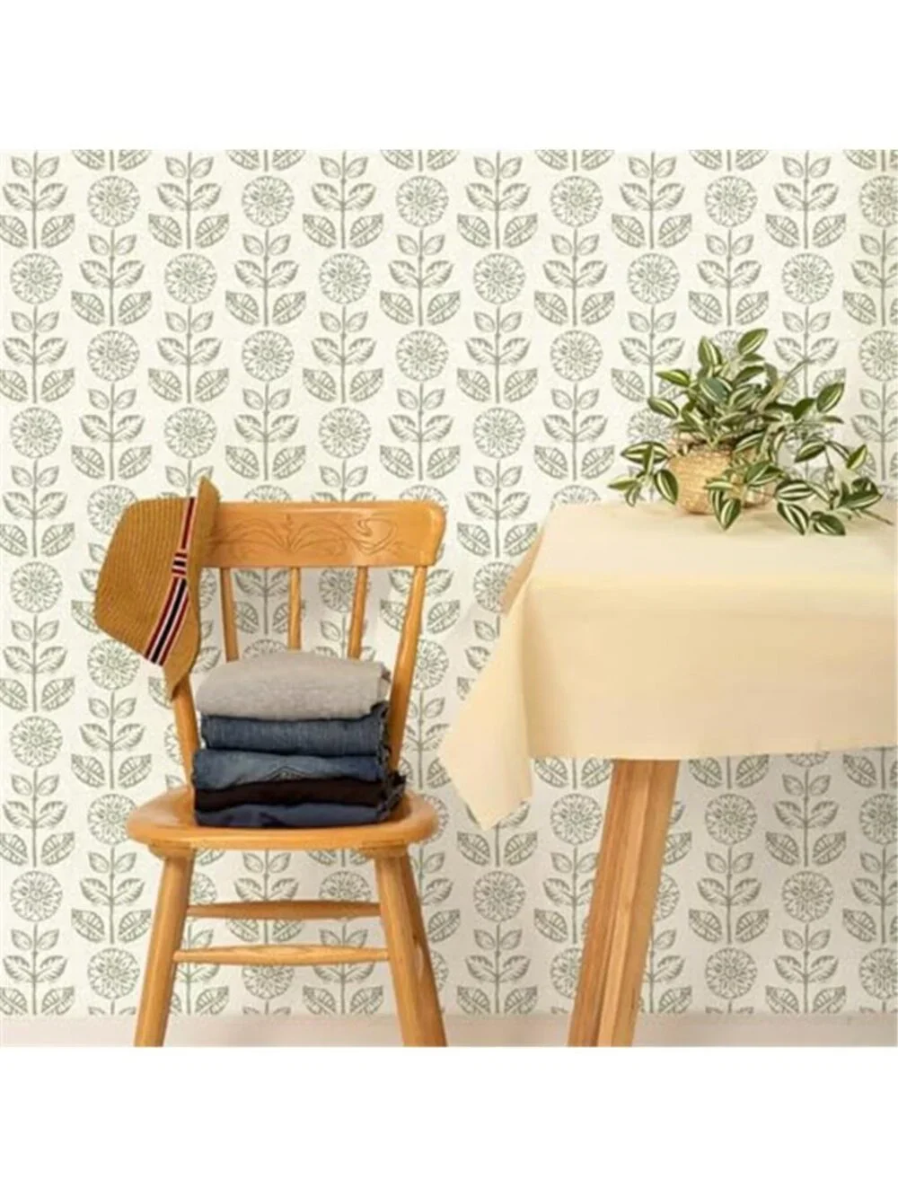 Green Floral Peel Stick Wallpaper Vintage Vinyl Removable Contact Paper Roll
